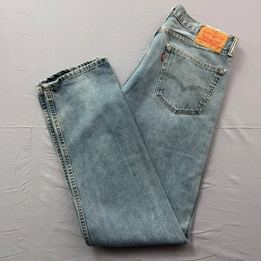 Levis 505 Regular Fit Straight Leg‎ Jeans Light Wash Blue Denim 34x36 Mens